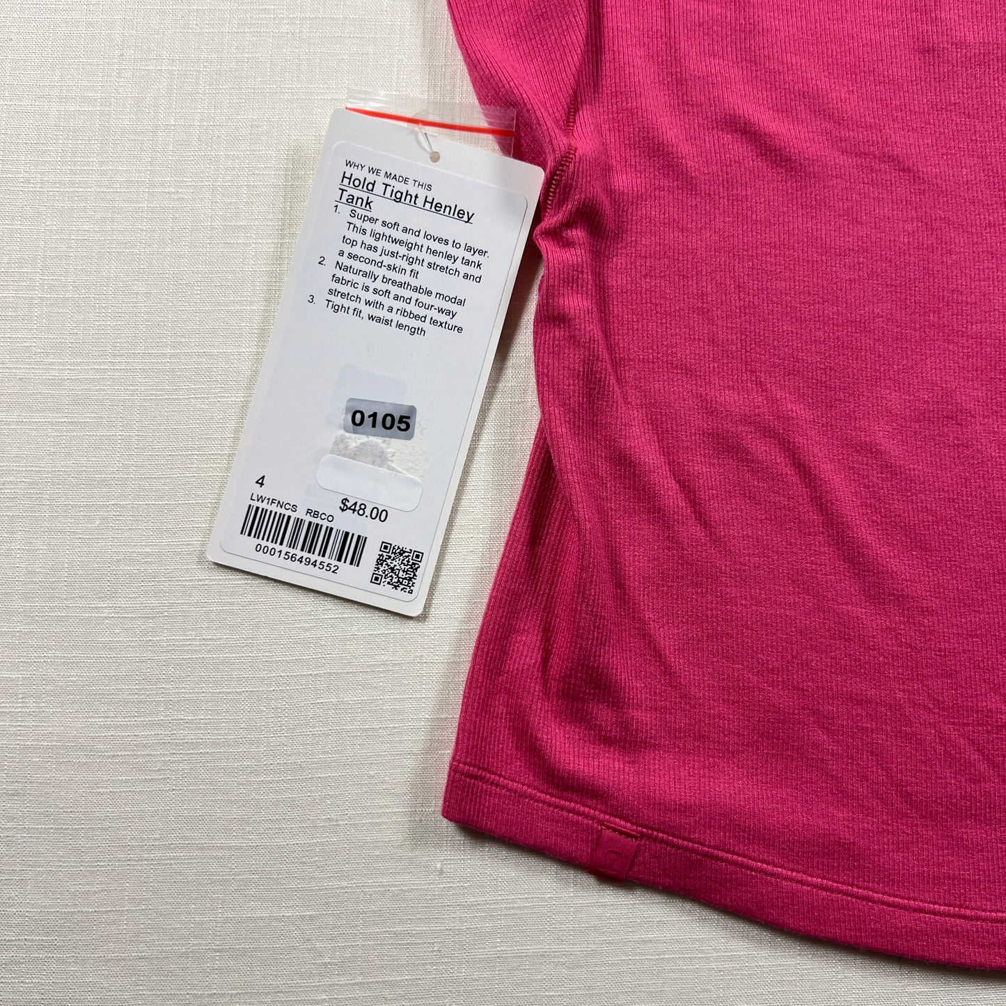 Lululemon Hold Tight Henley Tank - Raspberry Coulis - Size 4 (XS)