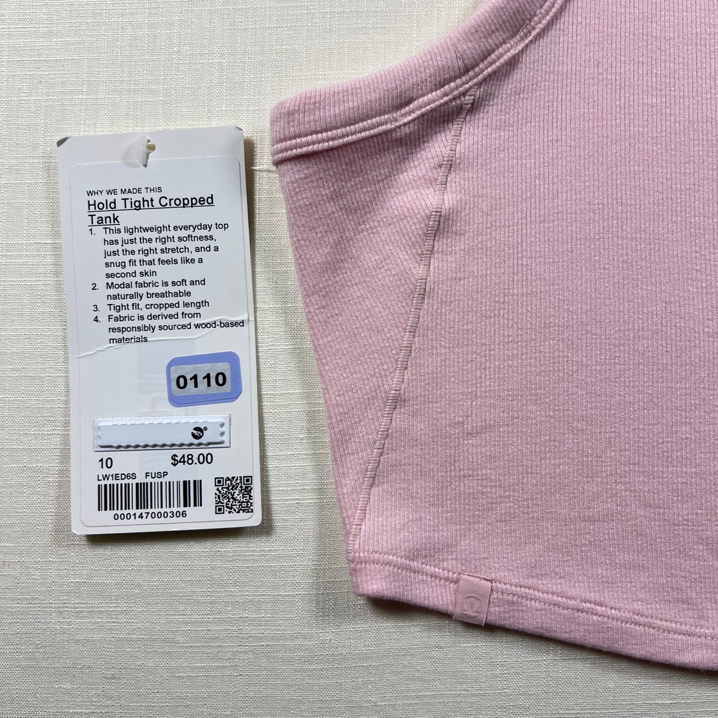 Lululemon Hold Tight Cropped Tank - Flush Pink - Size 10 (Large)