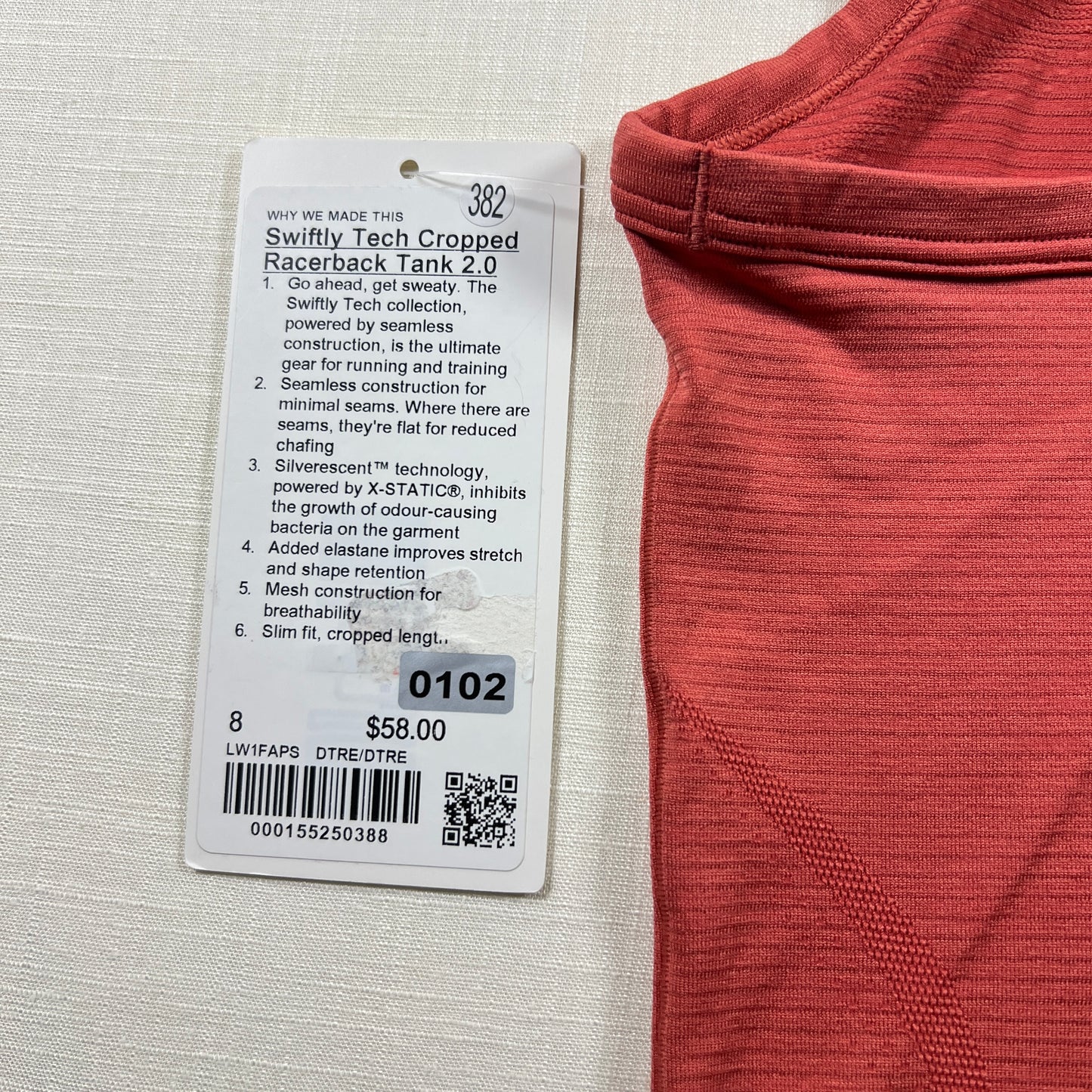 Lululemon Swiftly Tech Cropped Racerback Tank 2.0 - Desert Red/Desert Red - Size 8 (Medium)