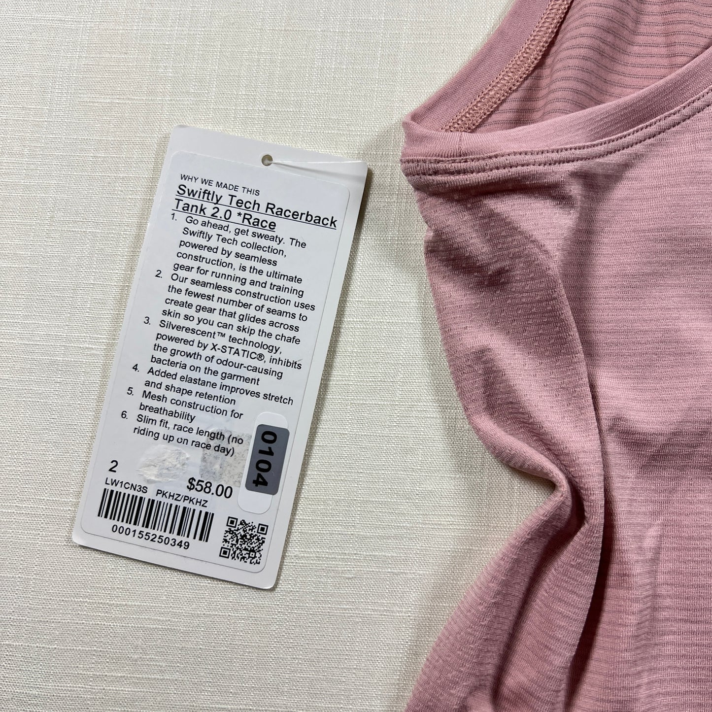 Lululemon Swiftly Tech Racerback Tank 2.0 Race - Pink Haze/Pink Haze - Size 2 (XXS)