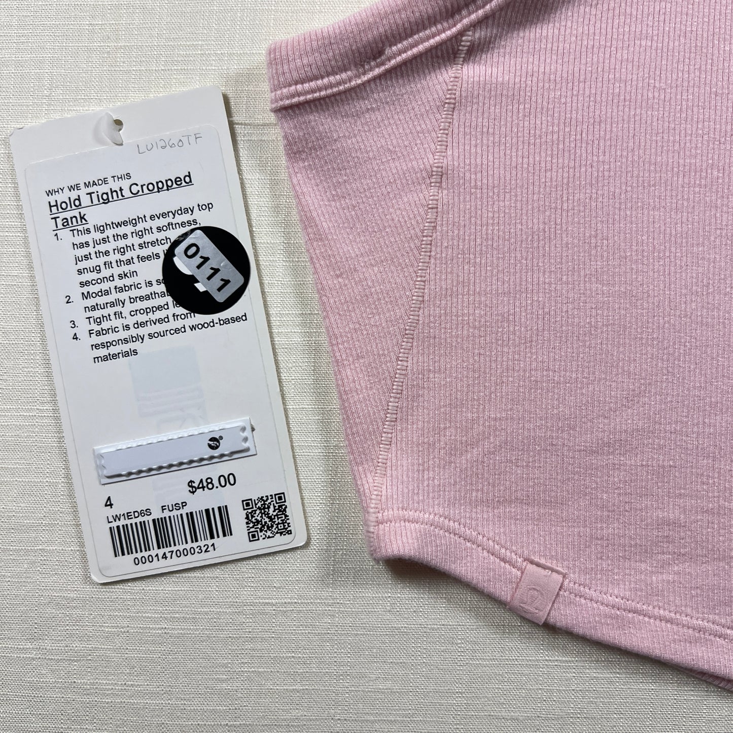 Lululemon Hold Tight Cropped Tank - Pink Haze - Size 4 (XS)