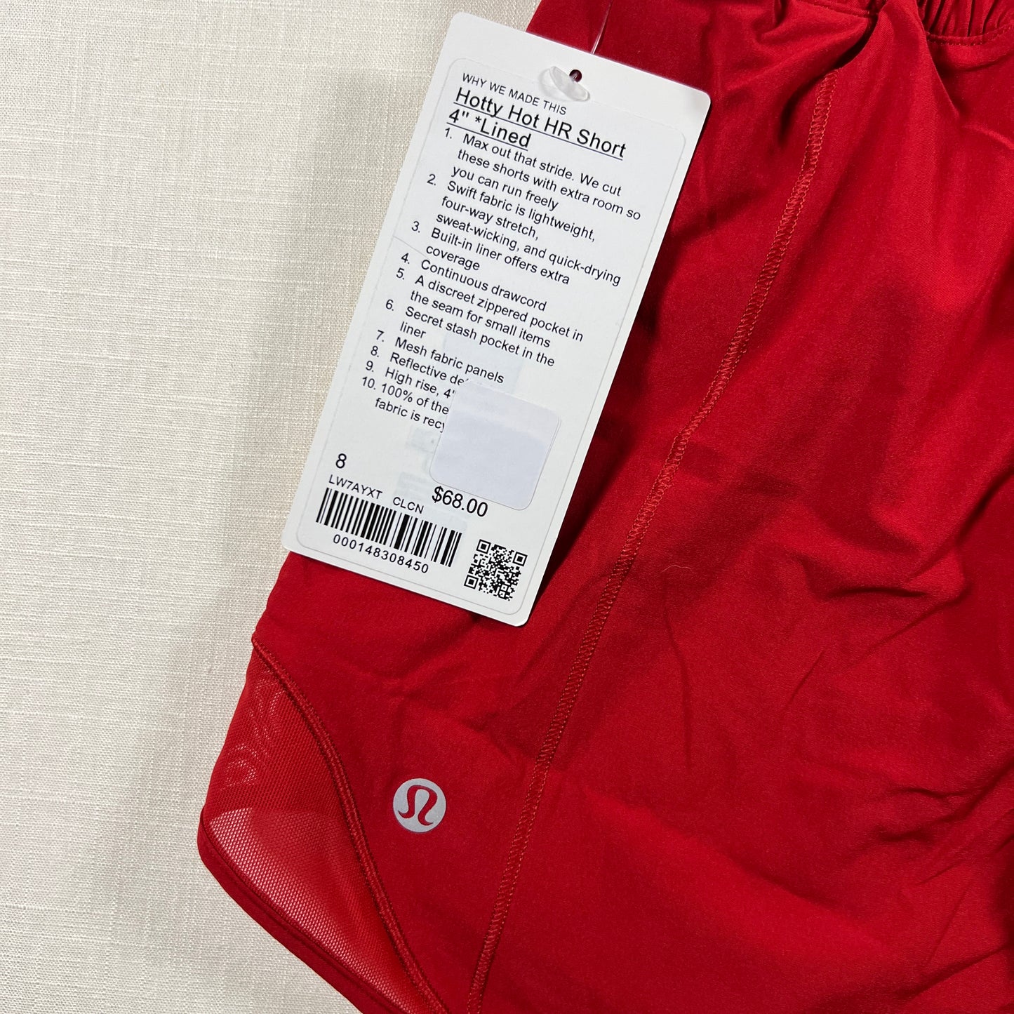 Lululemon Hotty Hot High-Rise Short 4” *Lined - College Crimson - Size 8