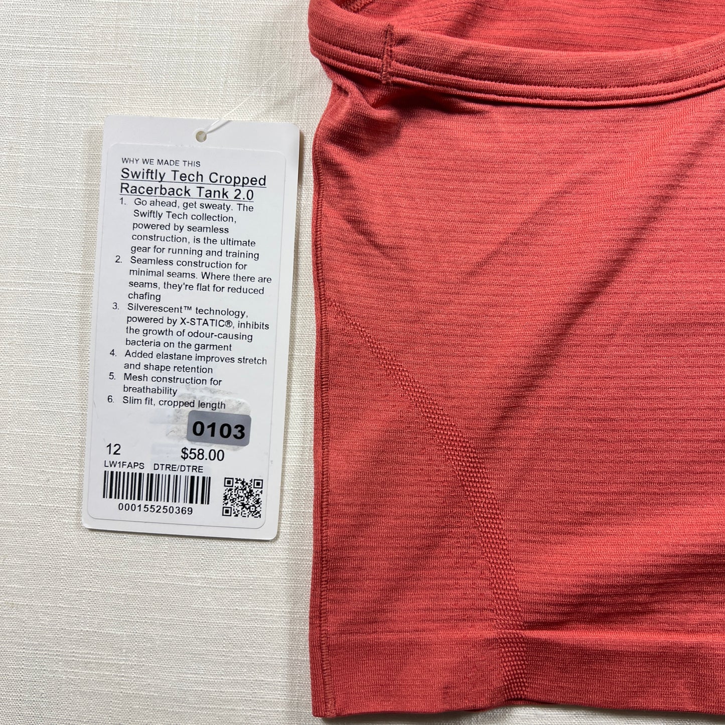 Lululemon Swiftly Tech Cropped Racerback Tank 2.0 - Desert Red/Desert Red - Size 12 (XL)
